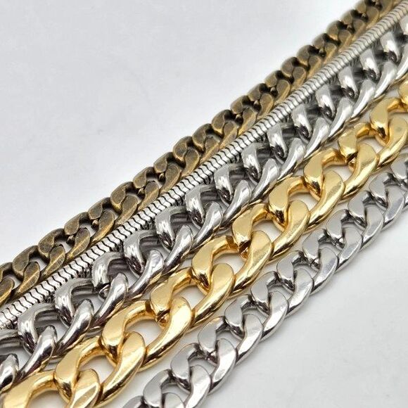 Jenny Bird Austin 5-Strand‎ Mixed Metal Chain Bracelet Silver Gold Brass Tone - Picture 4 of 4